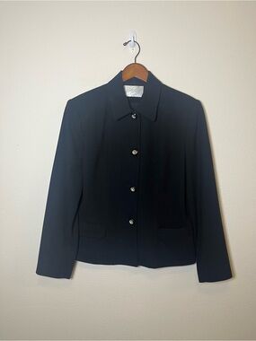 Lord & Taylor Vintage Wool Black Women's Button-Front Blazer